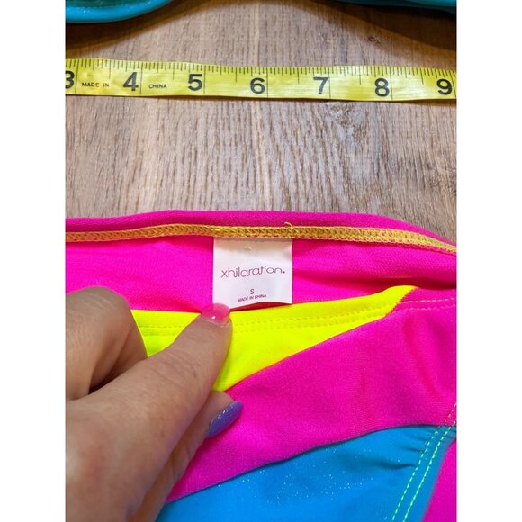 Y2K Xhilaration Womens Neon Colorblock Sparkly Bikini Top & Bandeau Set Size S - Picture 4 of 8